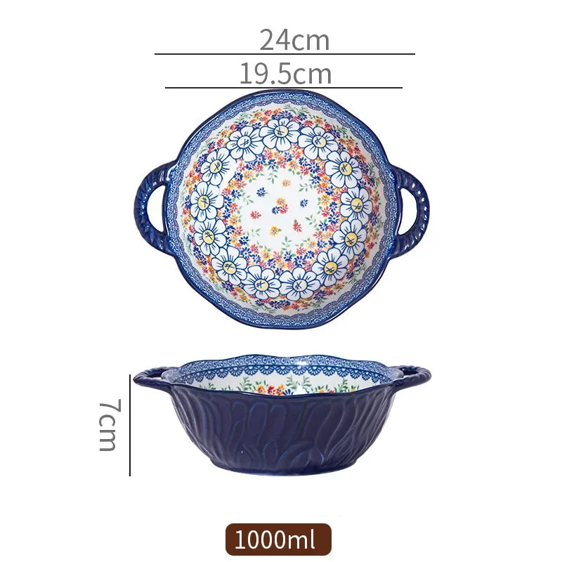 Bohemian Double Ear Ceramic Soup Bowl