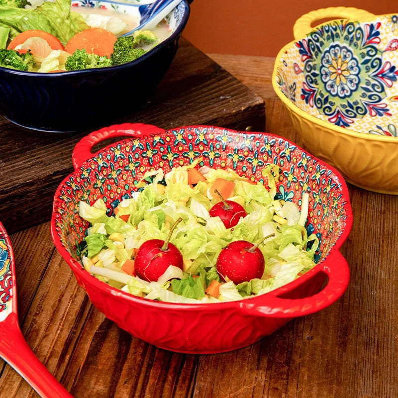 Bohemian Double Ear Ceramic Soup Bowl