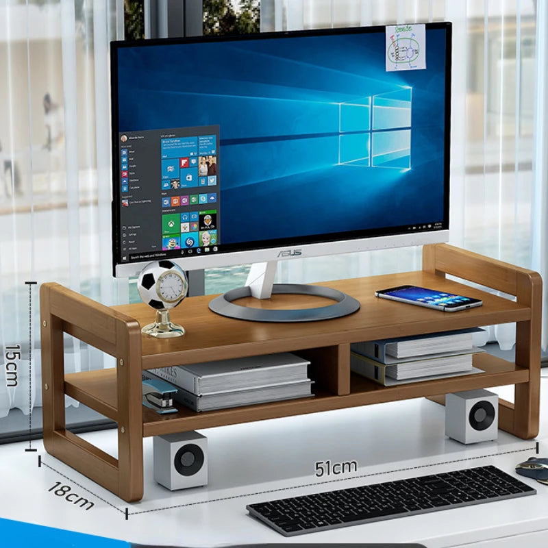 Bamboo Wooden Monitor Stand for Home Office Storage with Computer Riser Shelf and Desk Organizer