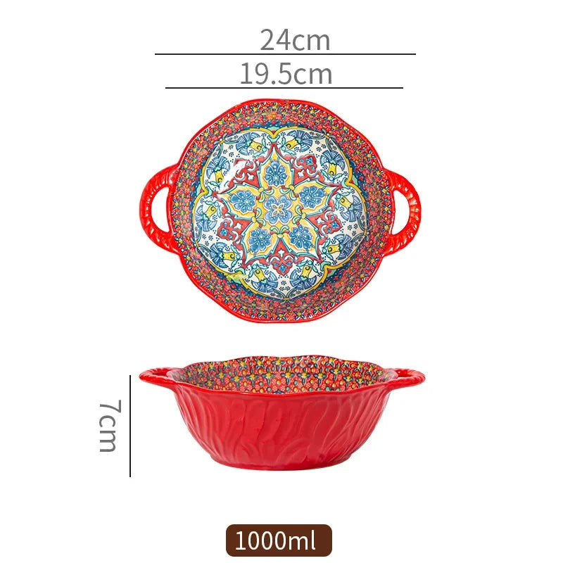Bohemian Double Ear Ceramic Soup Bowl