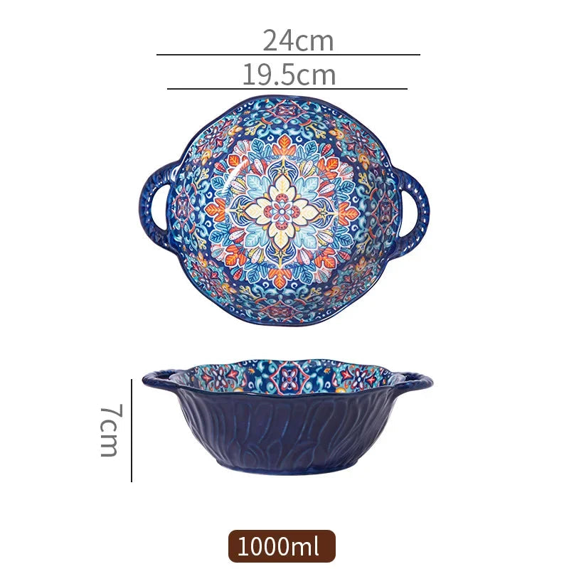 Bohemian Double Ear Ceramic Soup Bowl