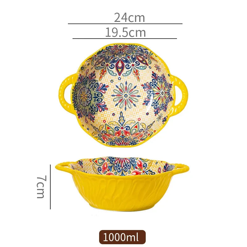 Bohemian Double Ear Ceramic Soup Bowl