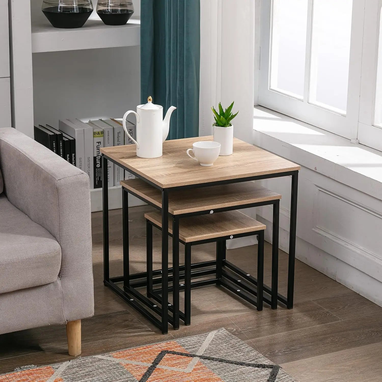 Compact Modern Nesting Coffee Table Set - Space Saver