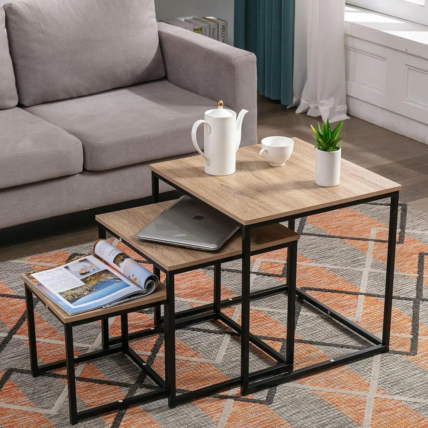 Compact Modern Nesting Coffee Table Set - Space Saver