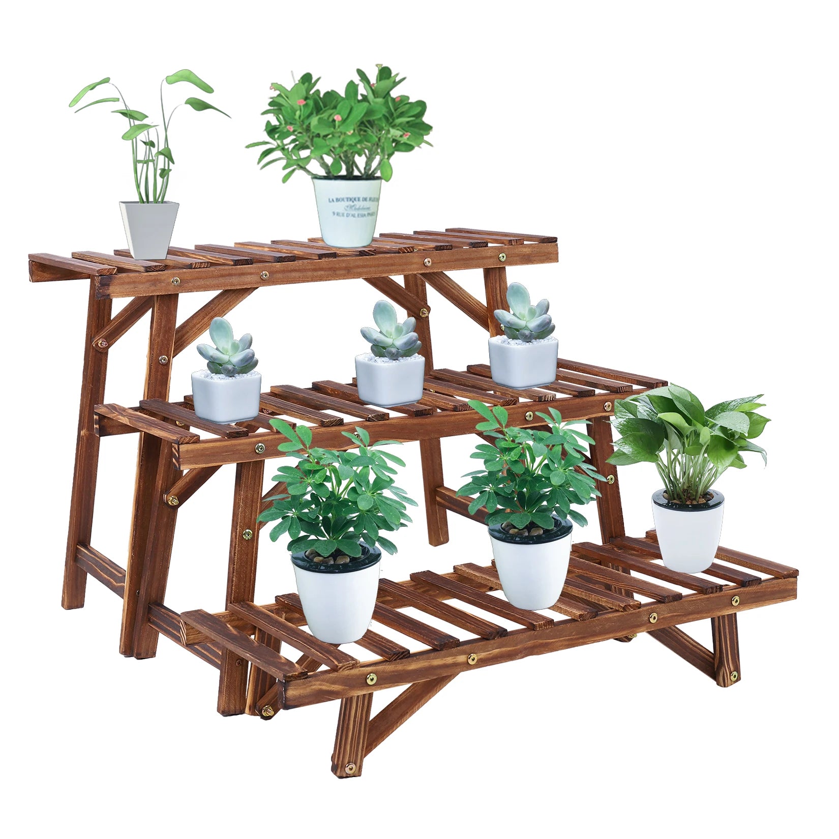 3 Tier Wooden Ladder Plant Stand