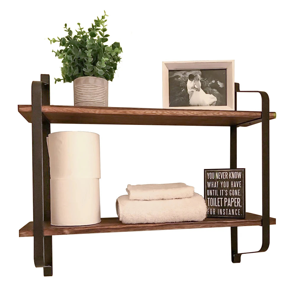 Rustic Industrial Pipe Wall Shelf - Wooden Storage Unit