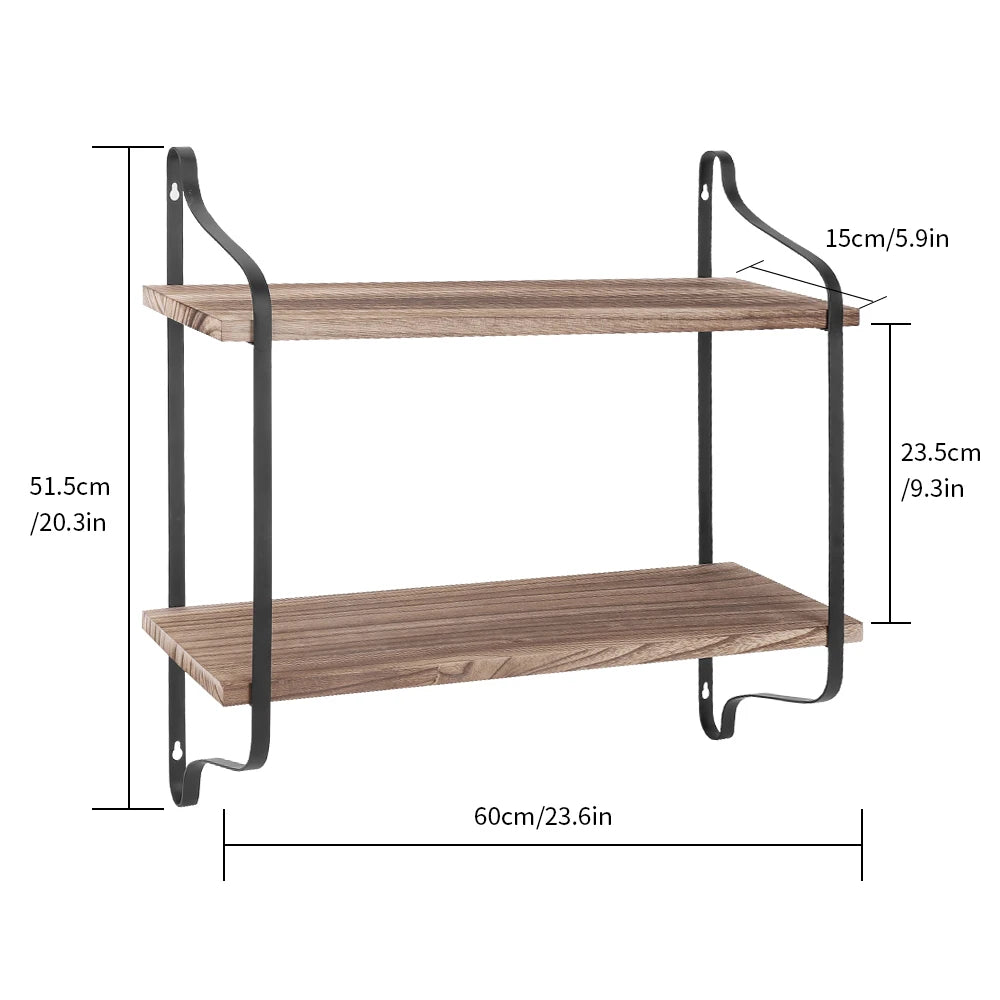 Rustic Industrial Pipe Wall Shelf - Wooden Storage Unit