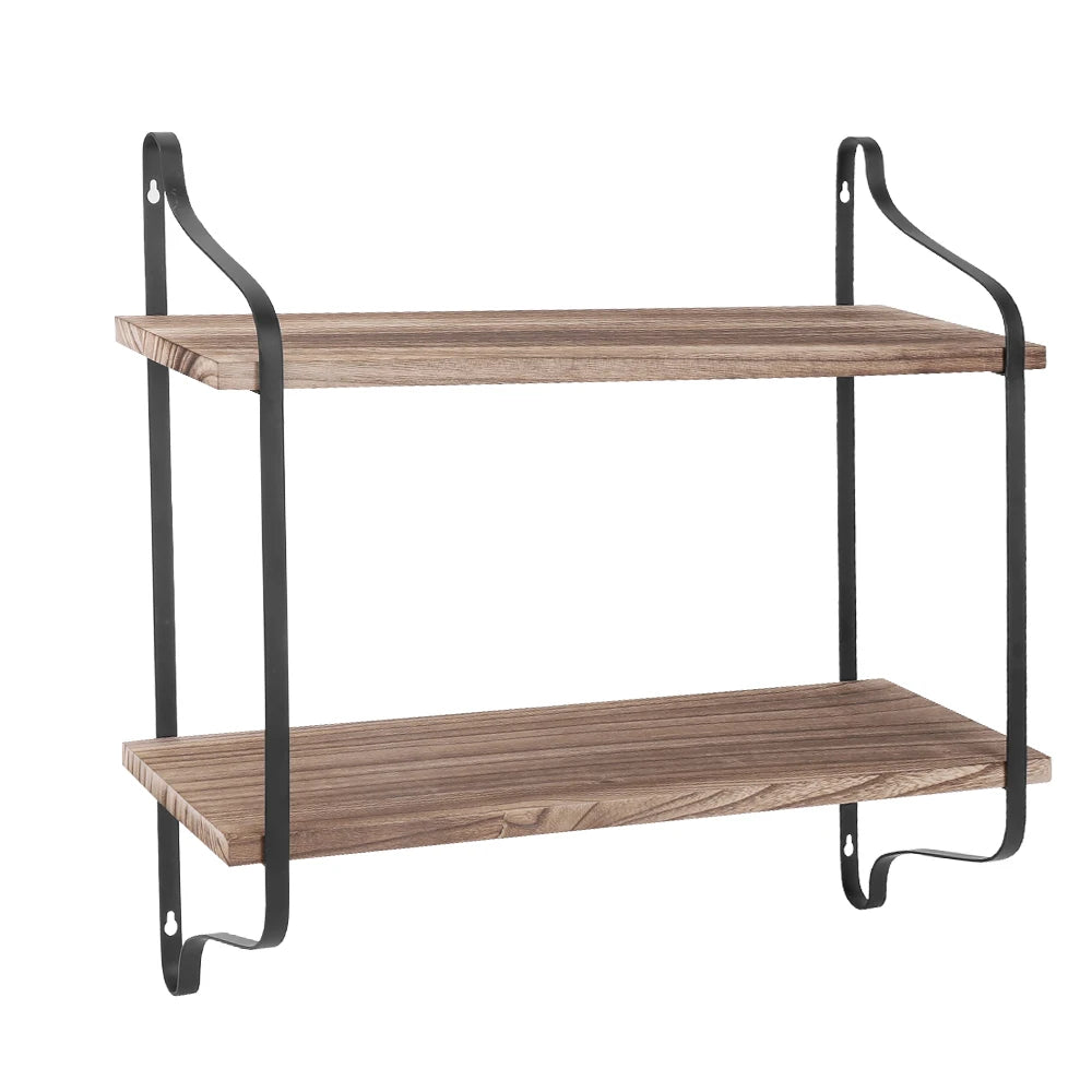 Rustic Industrial Pipe Wall Shelf - Wooden Storage Unit