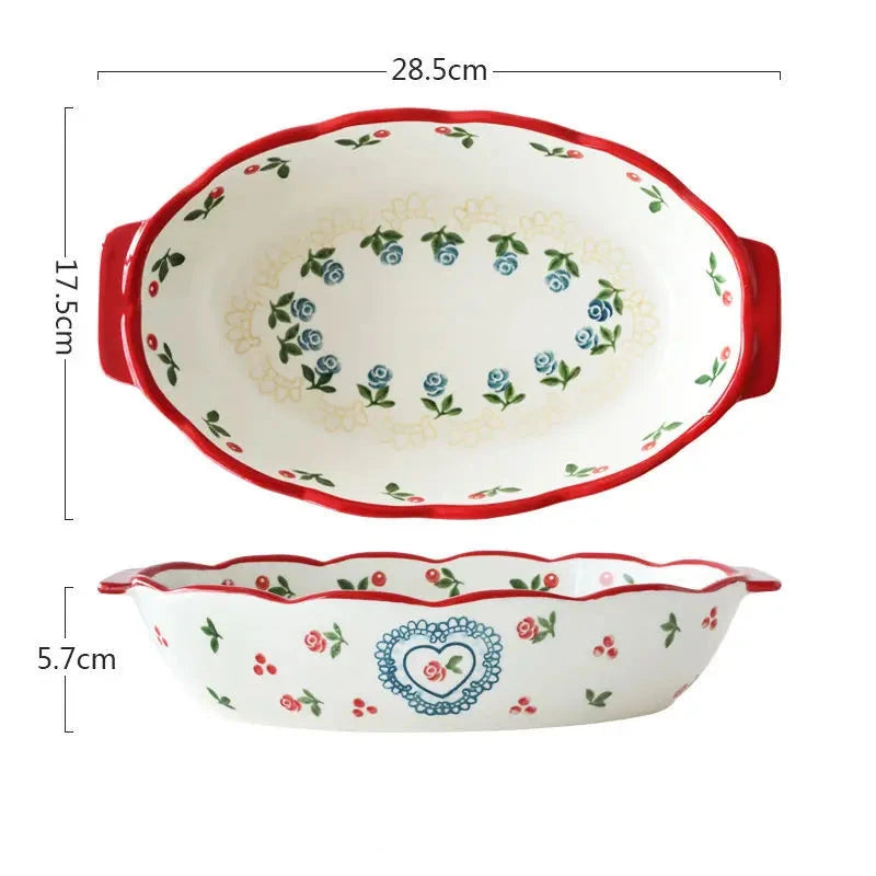 Elegant Cherry Ceramic Baking Dish with Double Handles