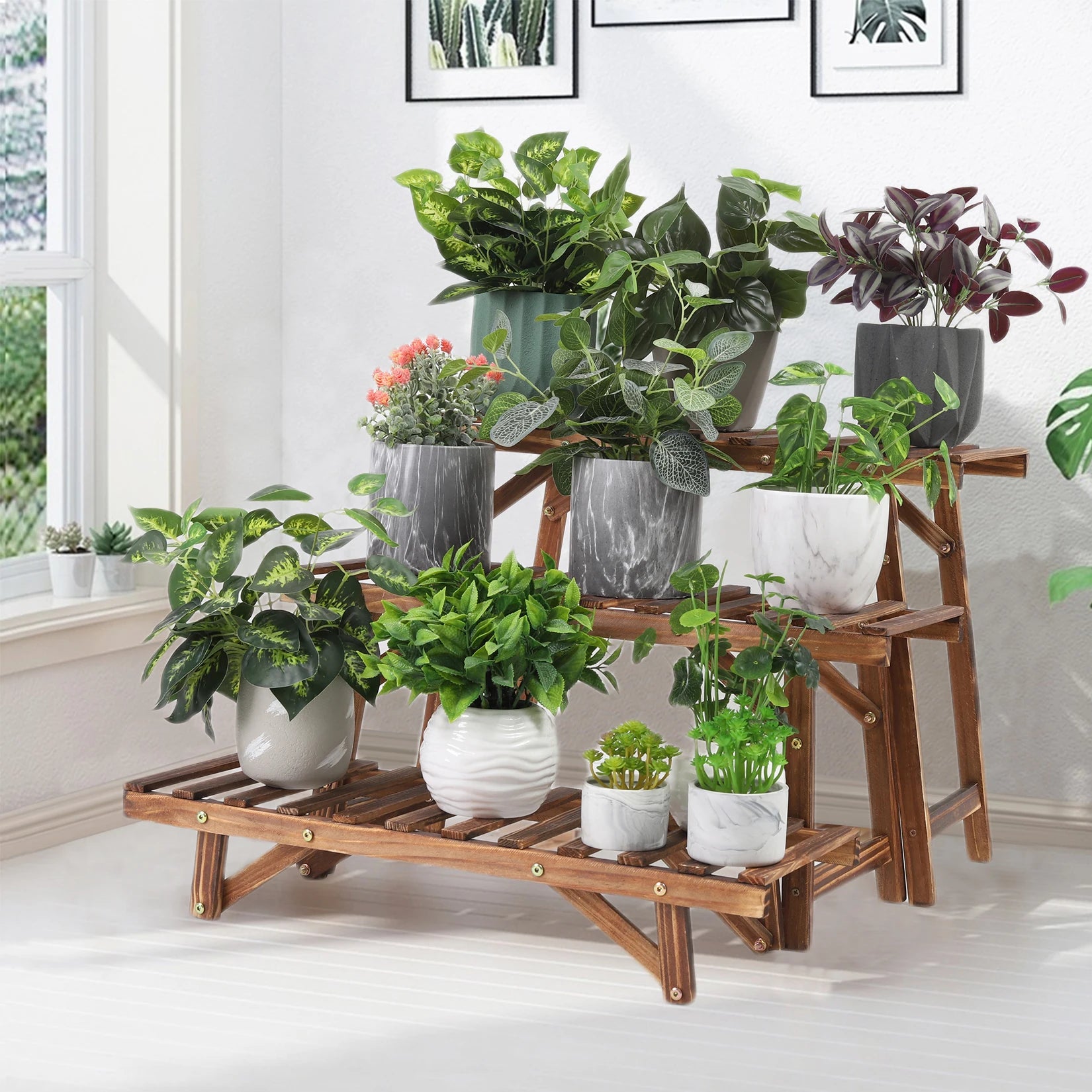 3 Tier Wooden Ladder Plant Stand