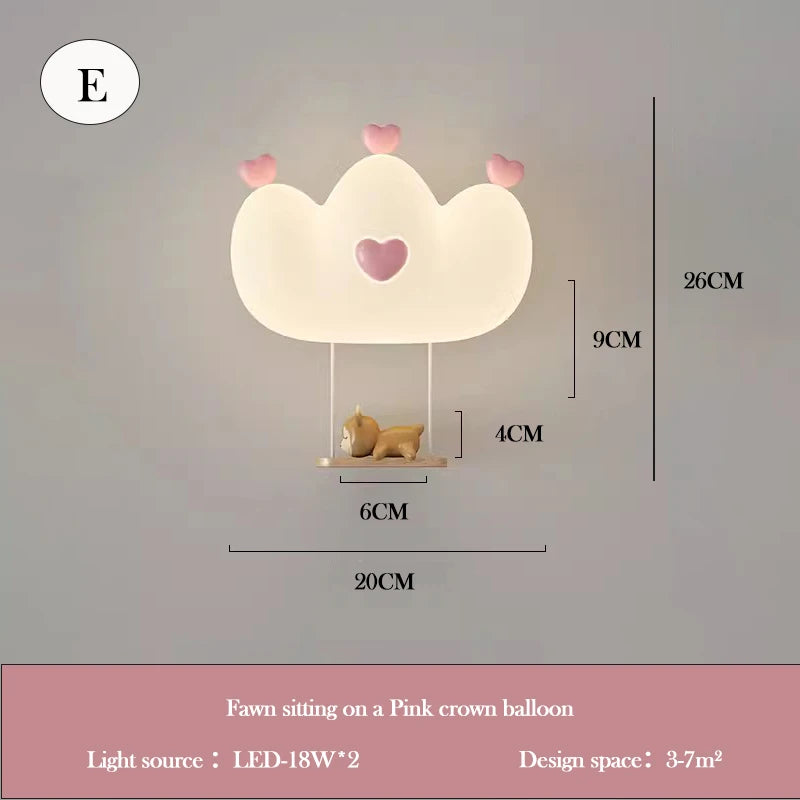 Cute Crown Wall Lamps LED Children's Room Bedside Lamp Pink Princess Room Nursery Girl Bedroom Wall Lights Rabbit Bear Baby Lamp