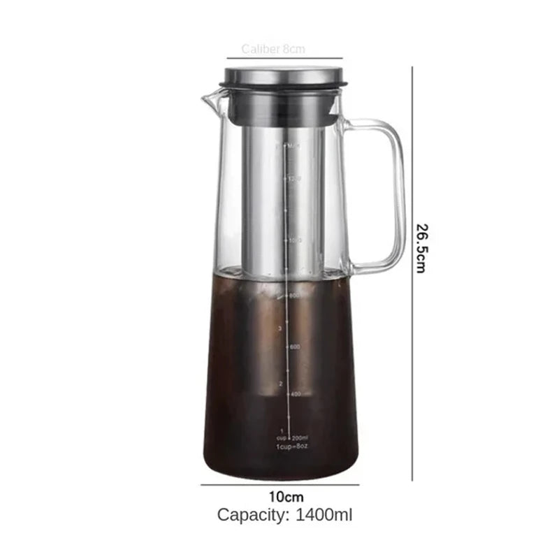 1000/1400ML Glass Cold Brew Coffee Pot with Filter 4-8 Cups Water Bottle Extracted Espresso Coffee Maker Juice Kettle for Home