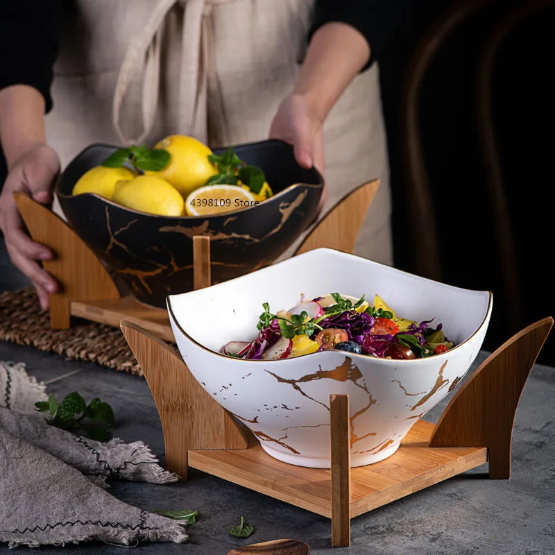 Elegant Ceramic Marbled Square Fruit Bowl