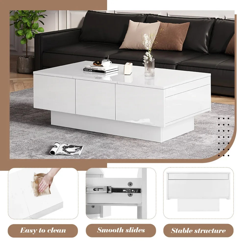 Sleek White High Gloss Coffee Table with Ample Storage