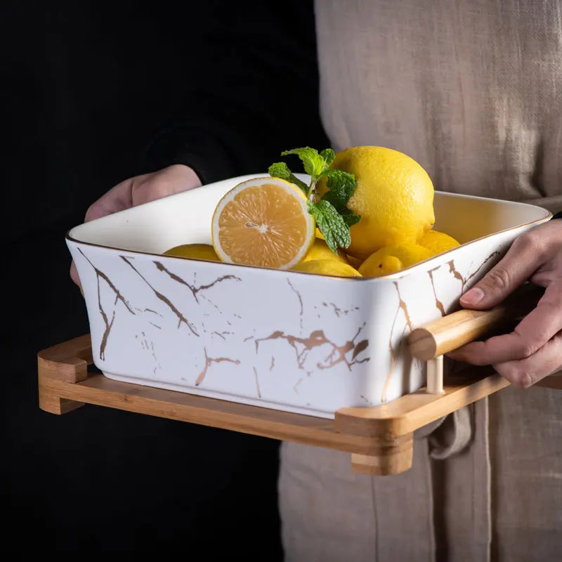 Elegant Ceramic Marbled Square Fruit Bowl