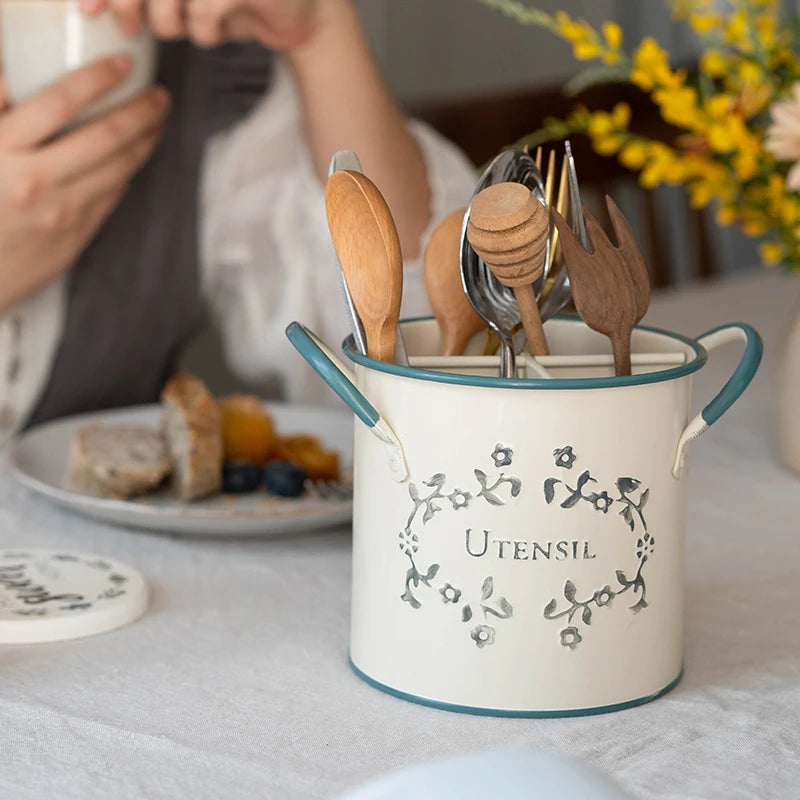 Charming French Galvanized Cutlery Holder