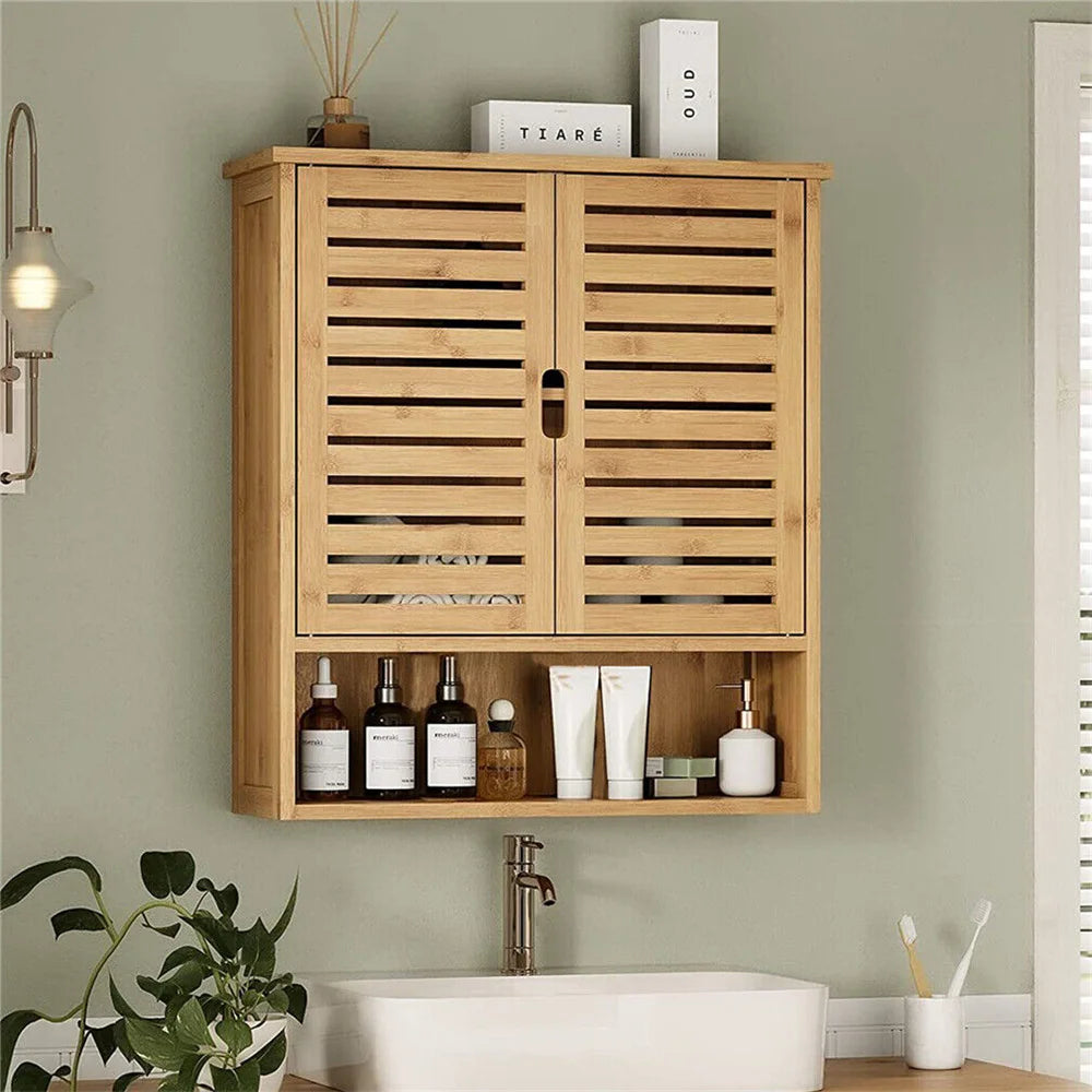 Elegant Bamboo Wall-Mounted Bathroom Cabinet