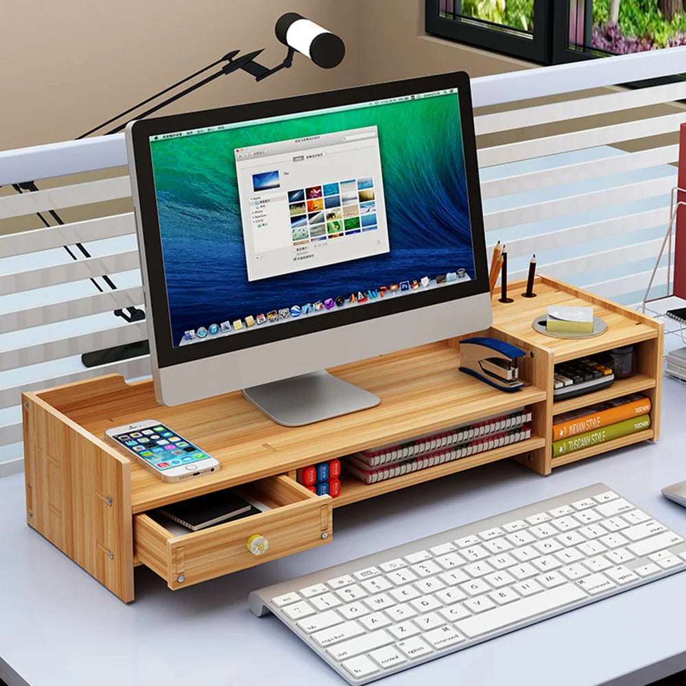 Elegant Wooden Desktop Organizer with Multi-Layer Shelves