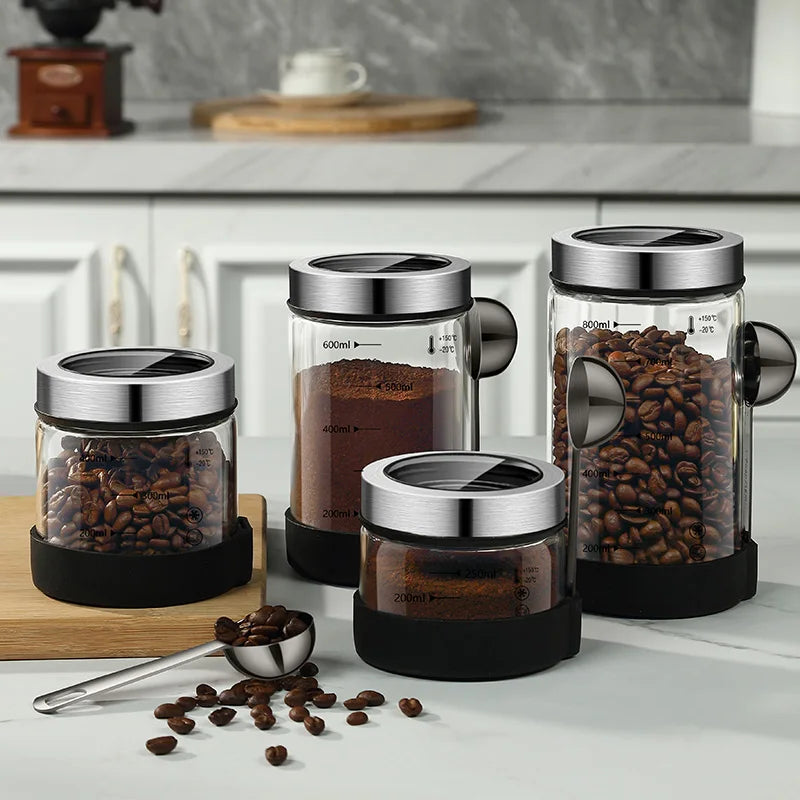 Coffee Bean Glass Sealed Jar Moisture-Proof and Fresh Keeping Coffee Powder Storage Jar Tea Jar Grain Storage Container