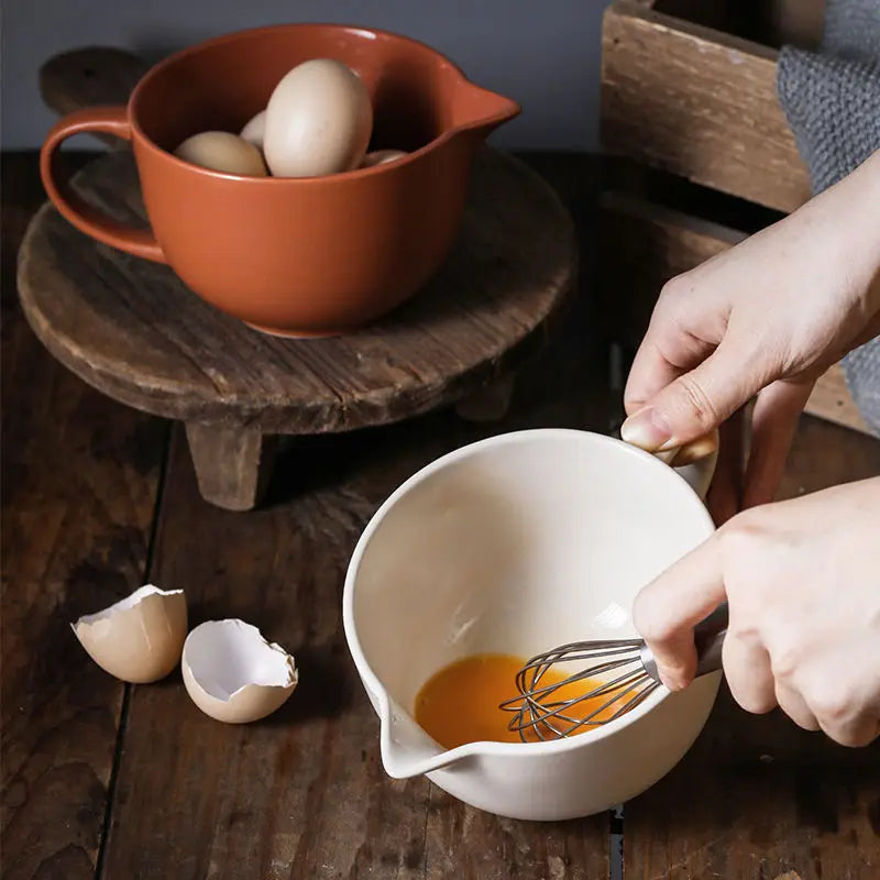 Elegant Ceramic Mixing Bowl with Handle & Spout