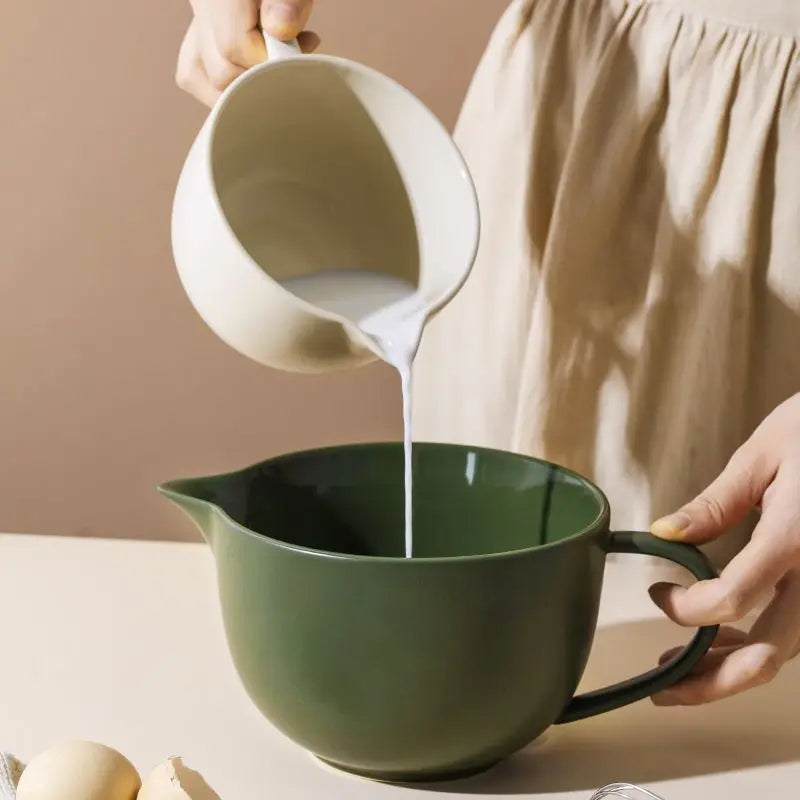 Elegant Ceramic Mixing Bowl with Handle & Spout