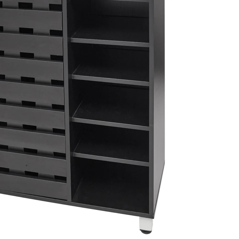 Tier Black Shoe Cabinet with Double Doors