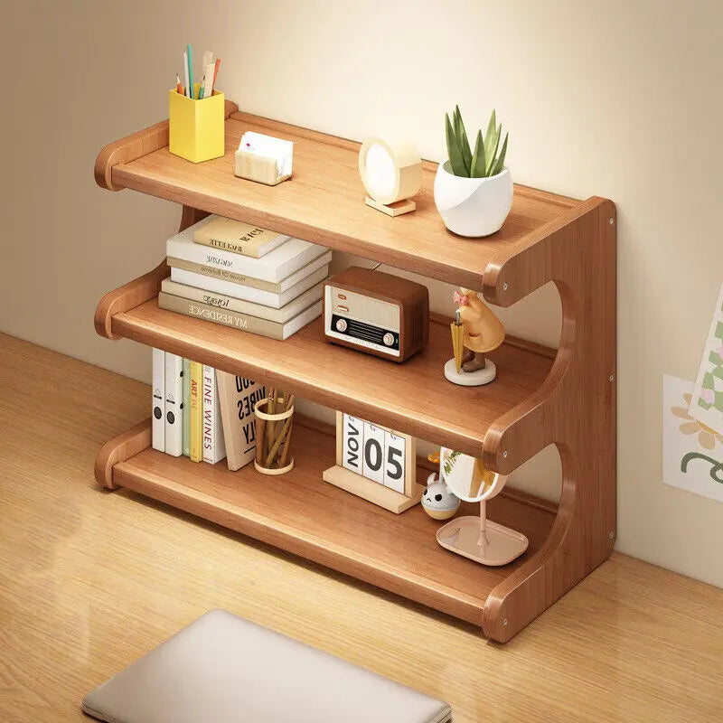 Elegant Bamboo Desktop Organizer Shelf