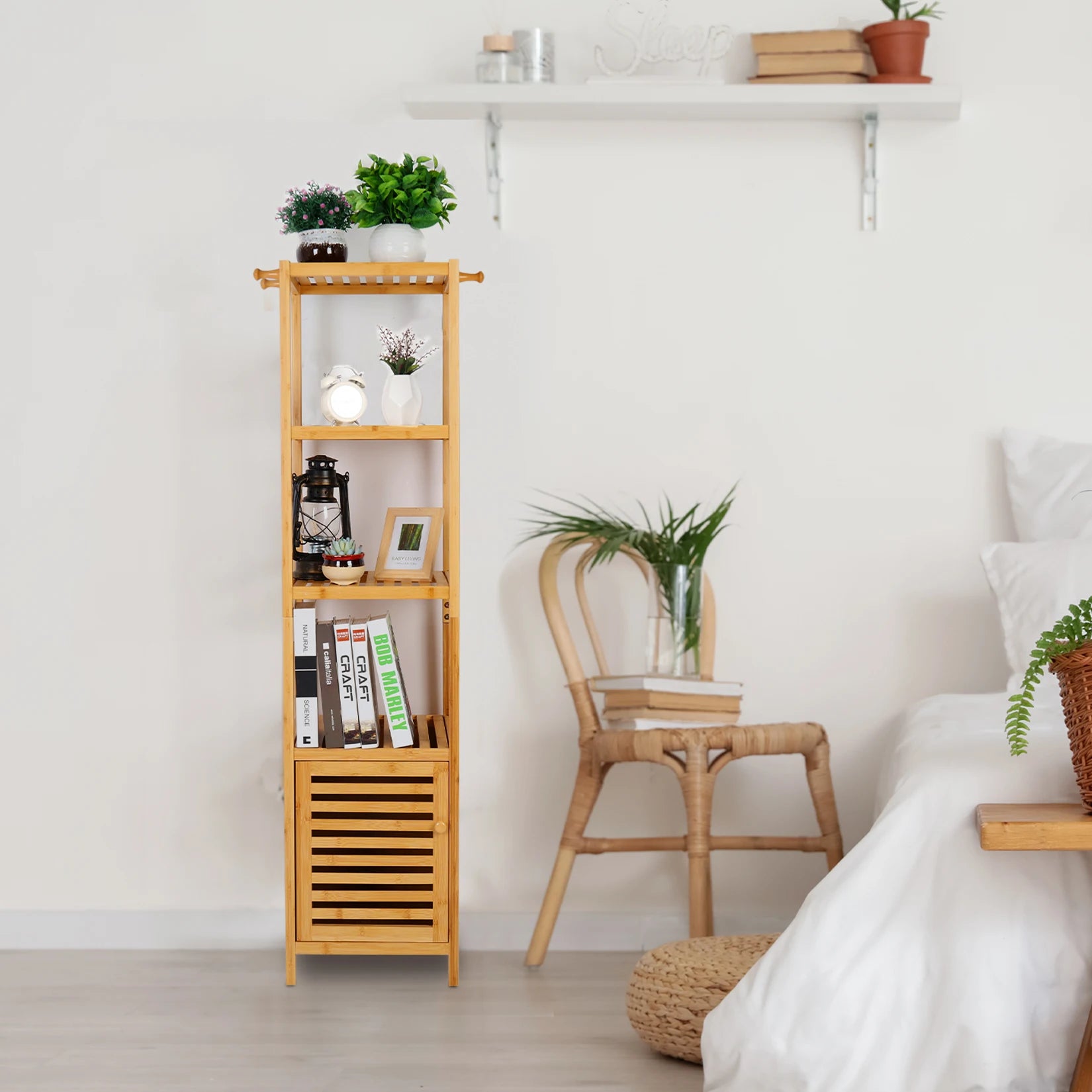 Elegant Bamboo Tall Slim Storage Cabinet