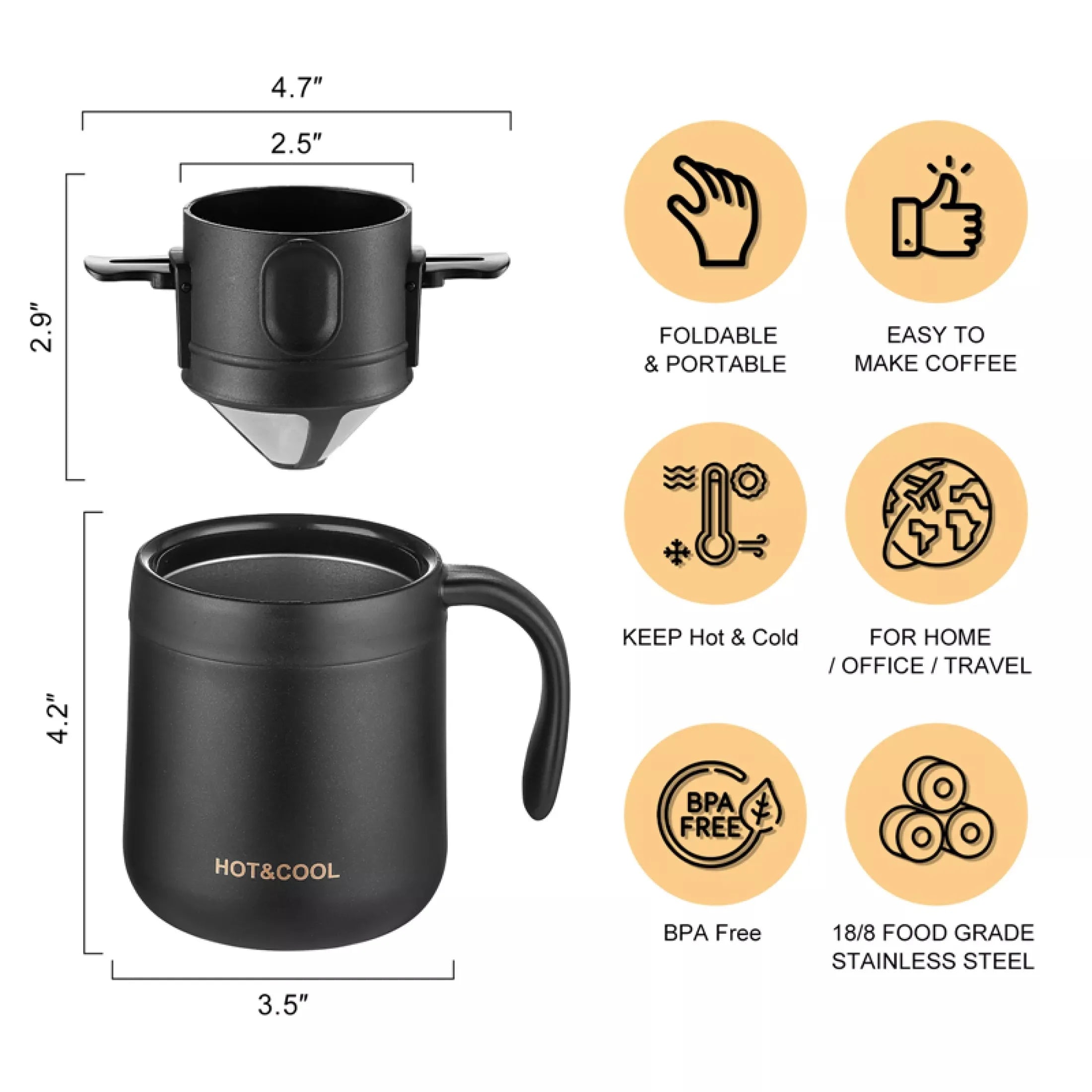 Premium Stainless Steel Portable Coffee Dripper Set