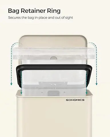 SONGMICS Kitchen Bin, 10.5 Gallon (40L) Rubbish Bin, Large Step Bin with Lid, Steel, Soft Close, 15 Liner Bags Included