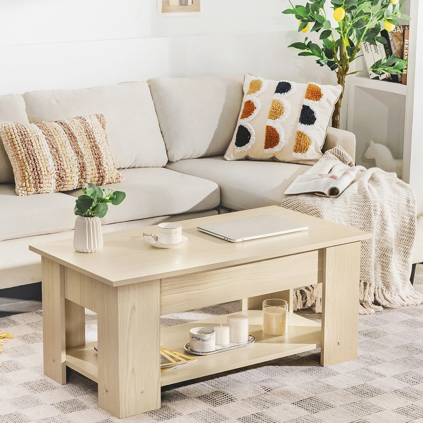 Elegant Height Adjustable Coffee Table with Storage