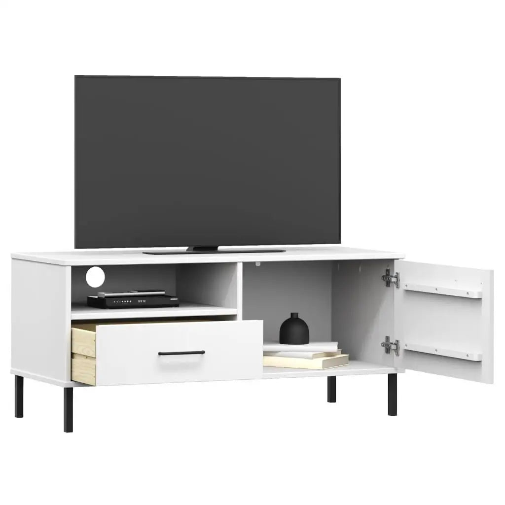 Sleek White Pine TV Cabinet with Metal Legs