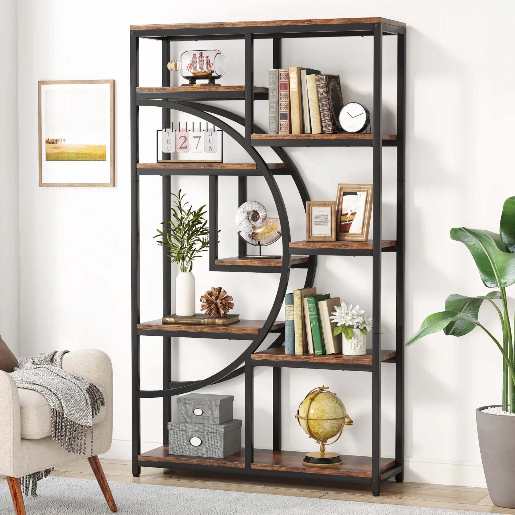 Tier Bookshelf with Geometric Design