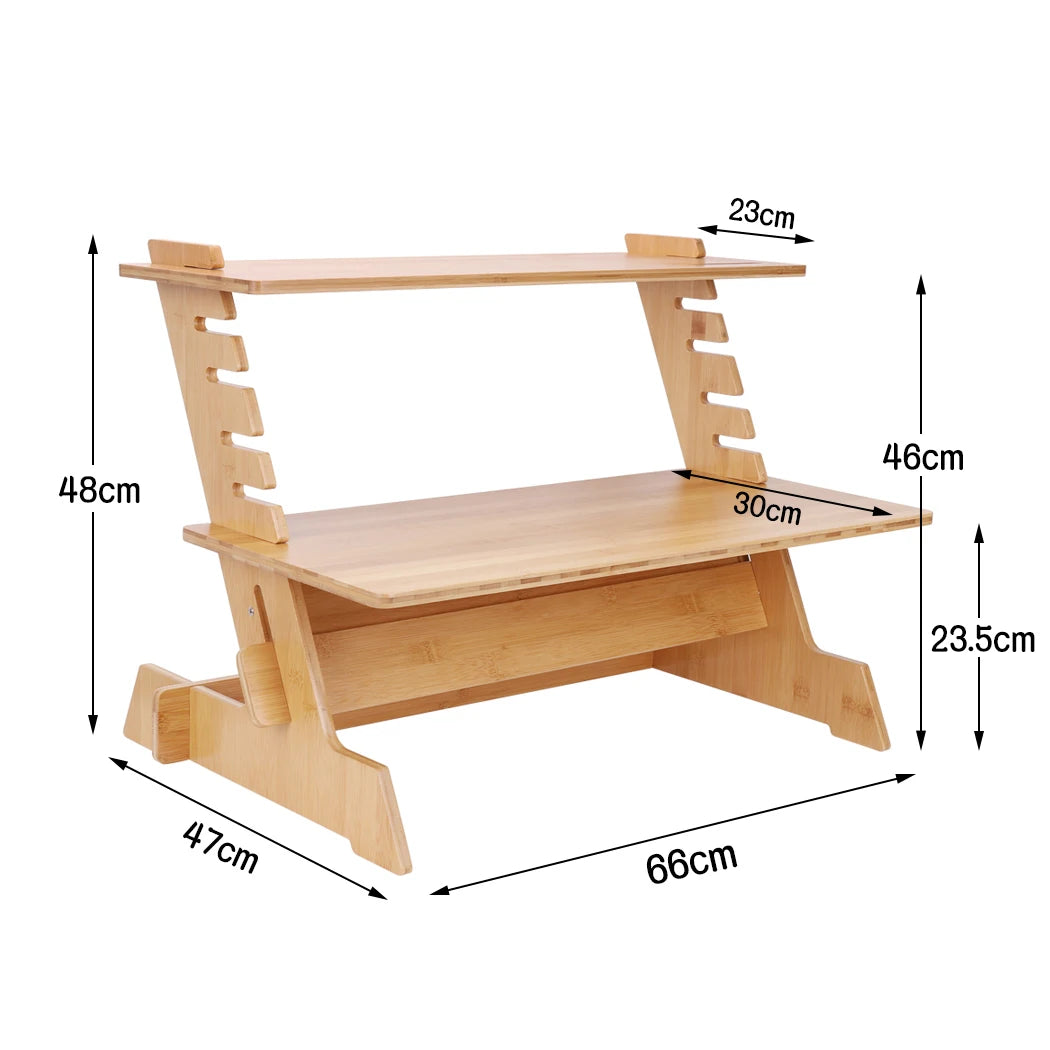 Adjustable Bamboo Monitor Stand with Earphone Holder