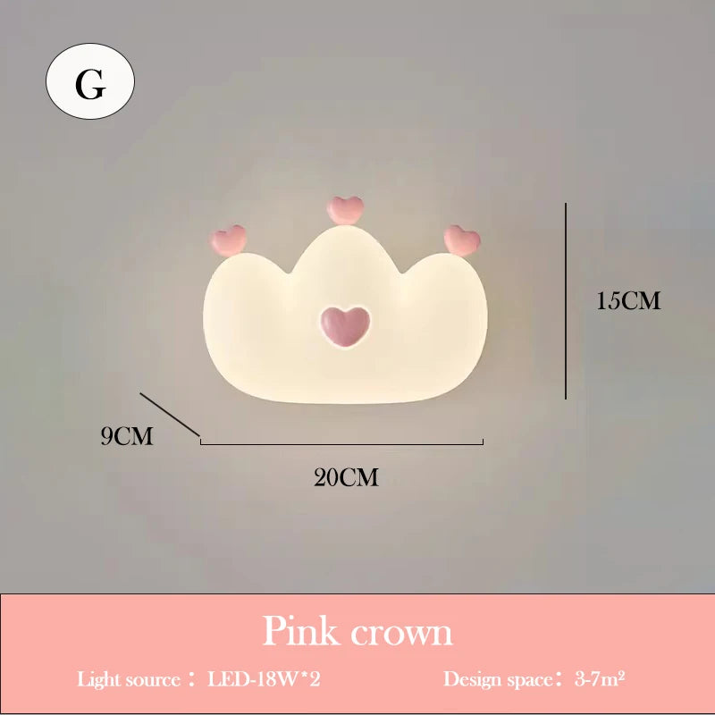 Cute Crown Wall Lamps LED Children's Room Bedside Lamp Pink Princess Room Nursery Girl Bedroom Wall Lights Rabbit Bear Baby Lamp