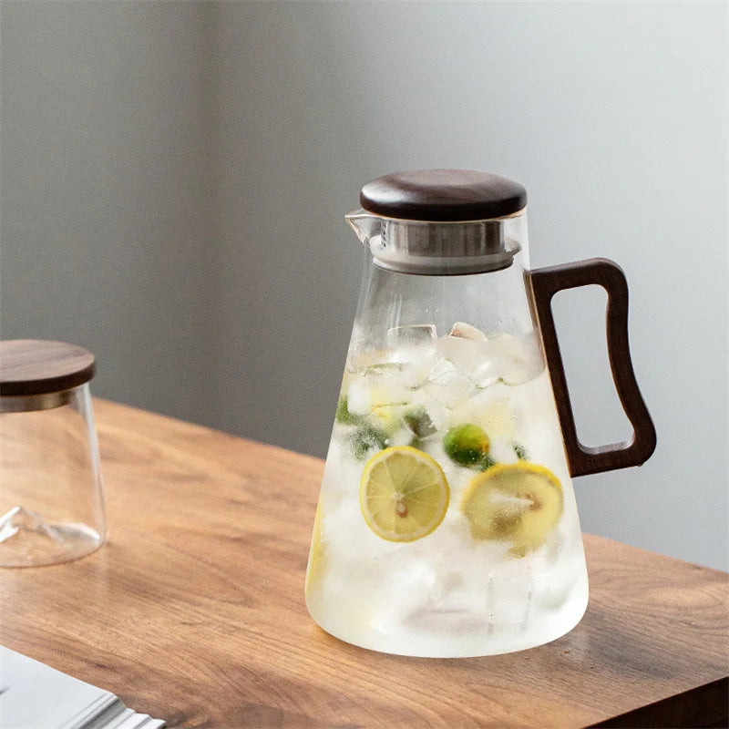 Elegant 2000ML Glass Water Jug with Wooden Handle