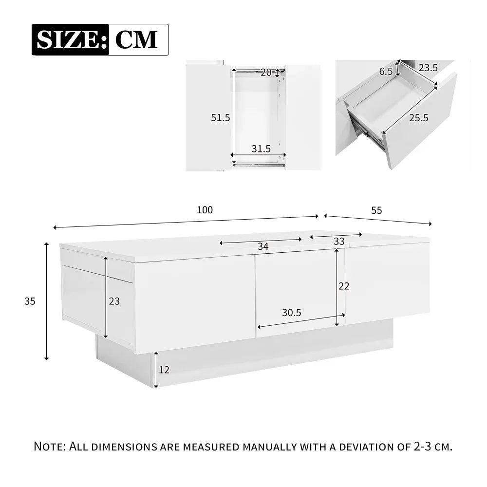 Sleek White High Gloss Coffee Table with Ample Storage