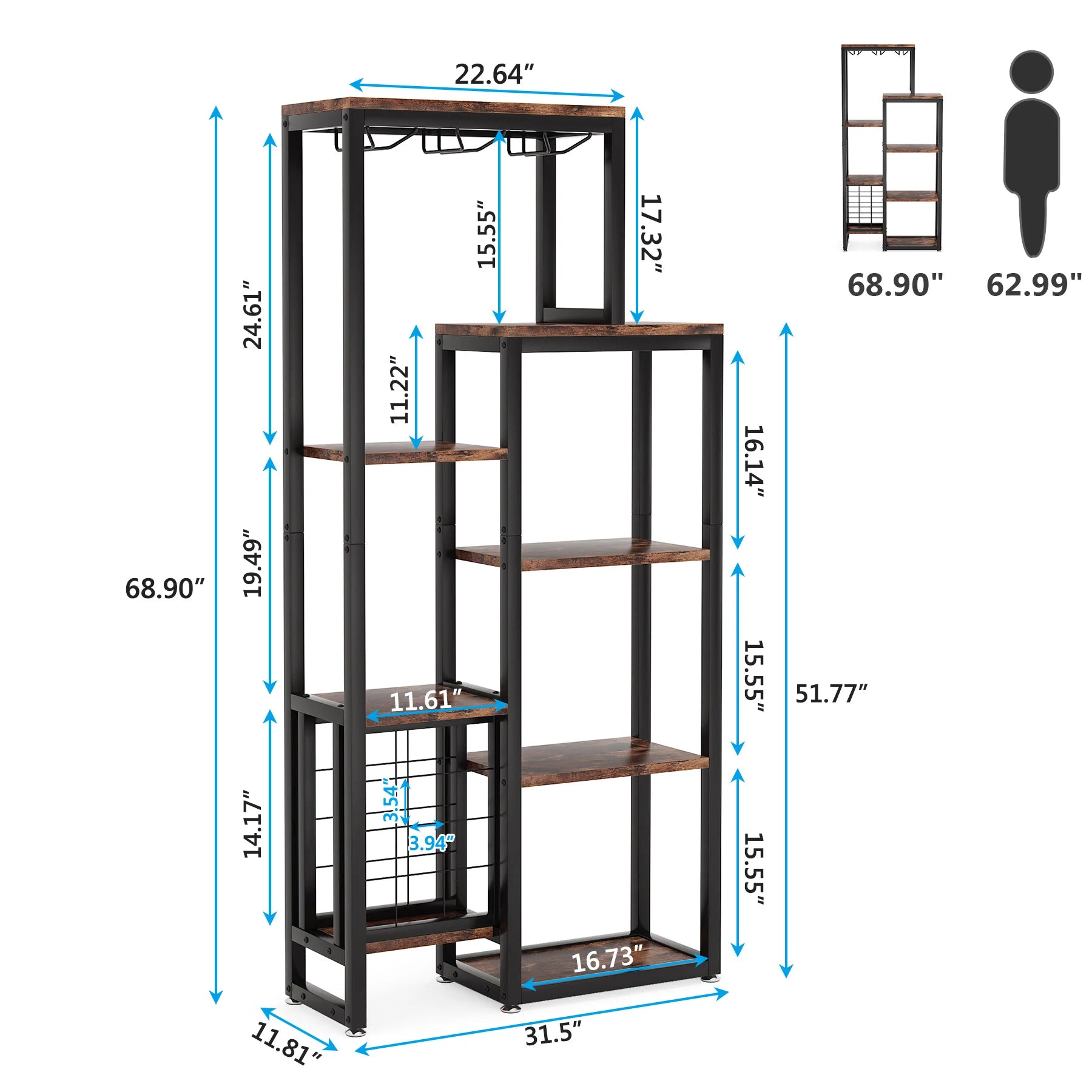 Tier Wine Rack with Glass Holder & Storage