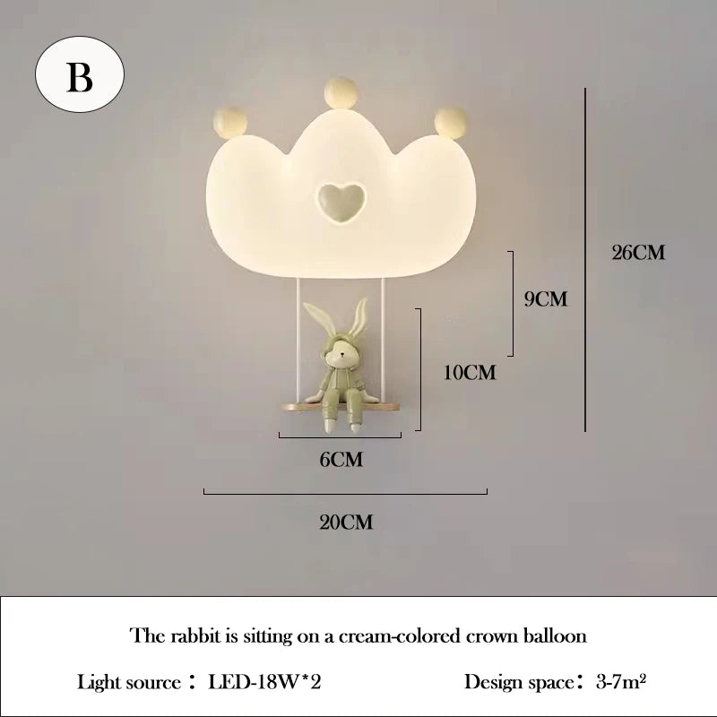 Cute Crown Wall Lamps LED Children's Room Bedside Lamp Pink Princess Room Nursery Girl Bedroom Wall Lights Rabbit Bear Baby Lamp