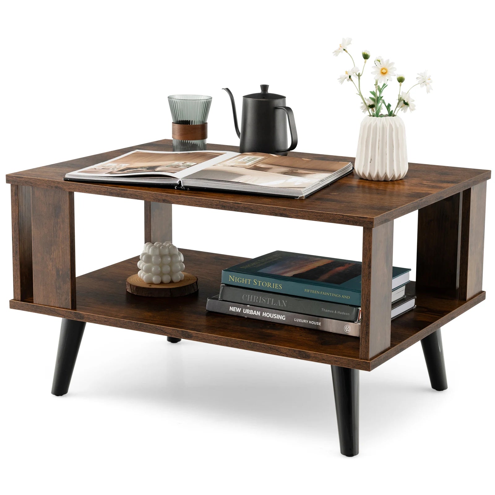 Tier Wooden Coffee Table with Open Storage