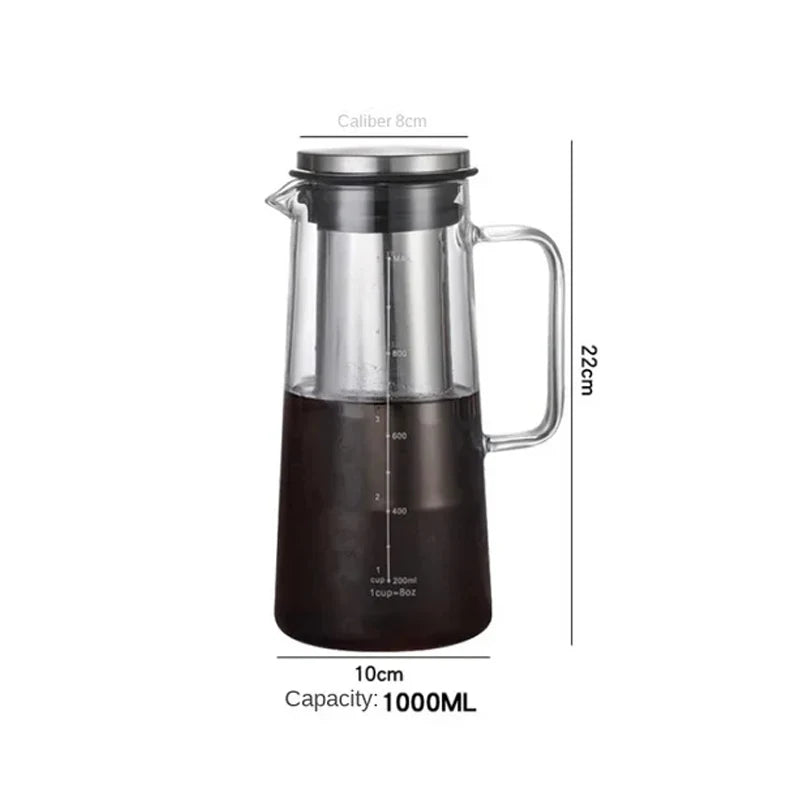 1000/1400ML Glass Cold Brew Coffee Pot with Filter 4-8 Cups Water Bottle Extracted Espresso Coffee Maker Juice Kettle for Home