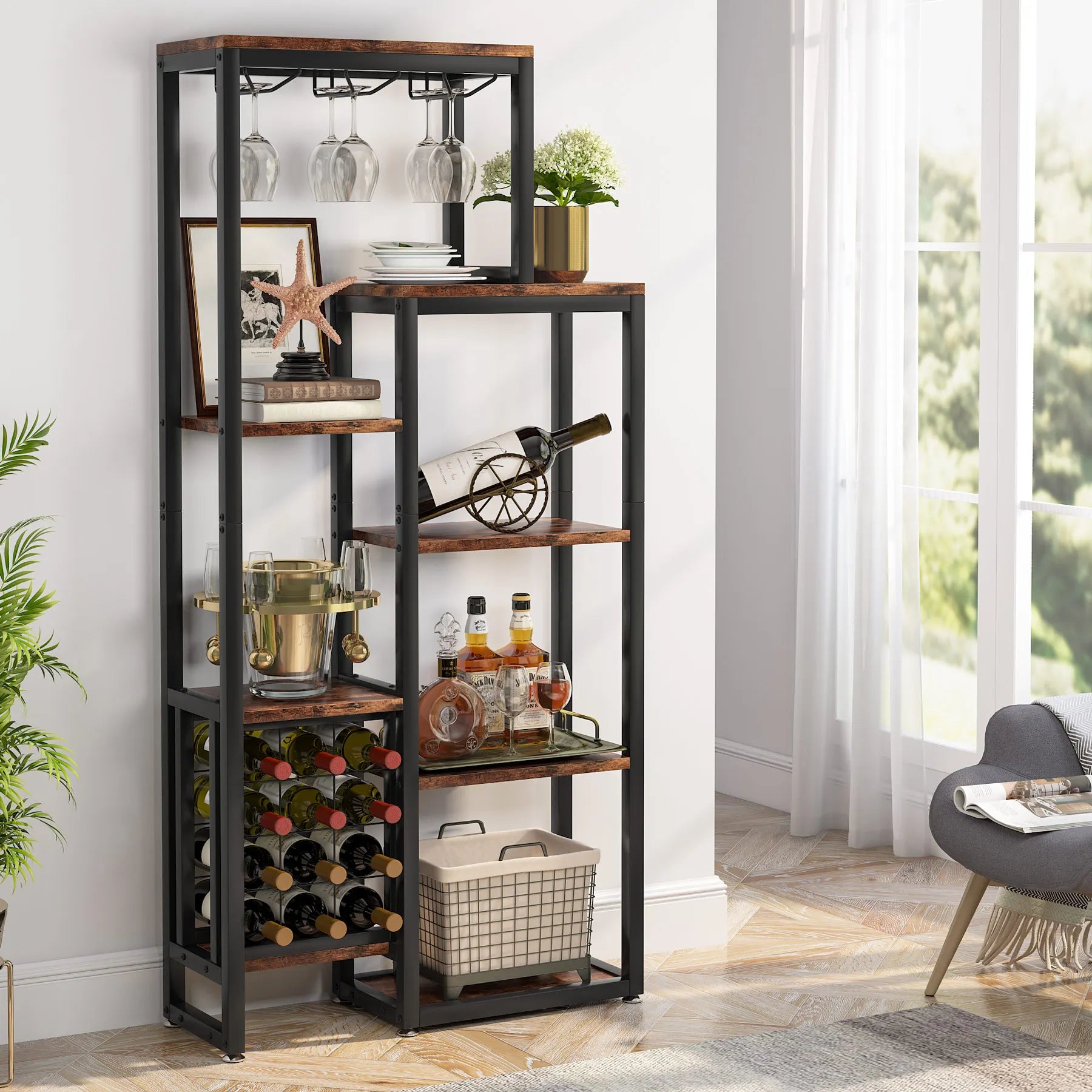 Tier Wine Rack with Glass Holder & Storage