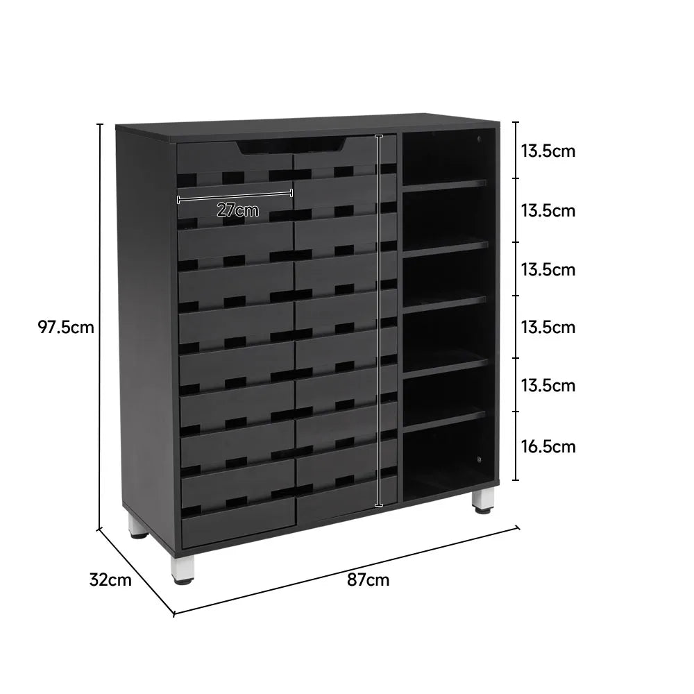 Tier Black Shoe Cabinet with Double Doors