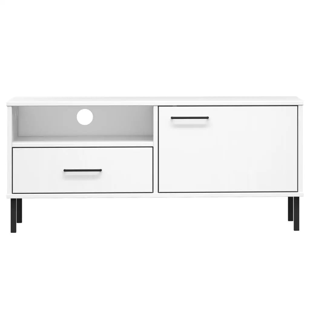 Sleek White Pine TV Cabinet with Metal Legs