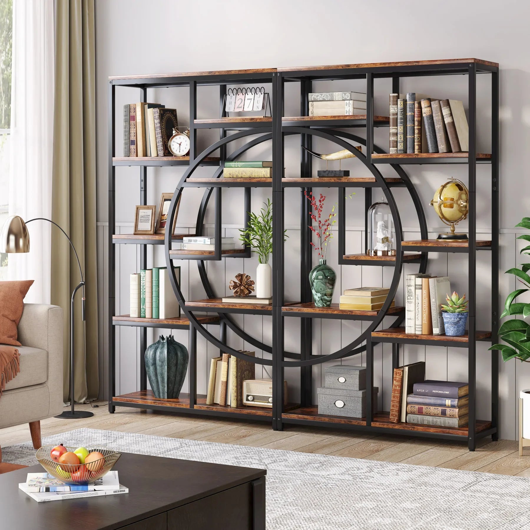 Tier Bookshelf with Geometric Design