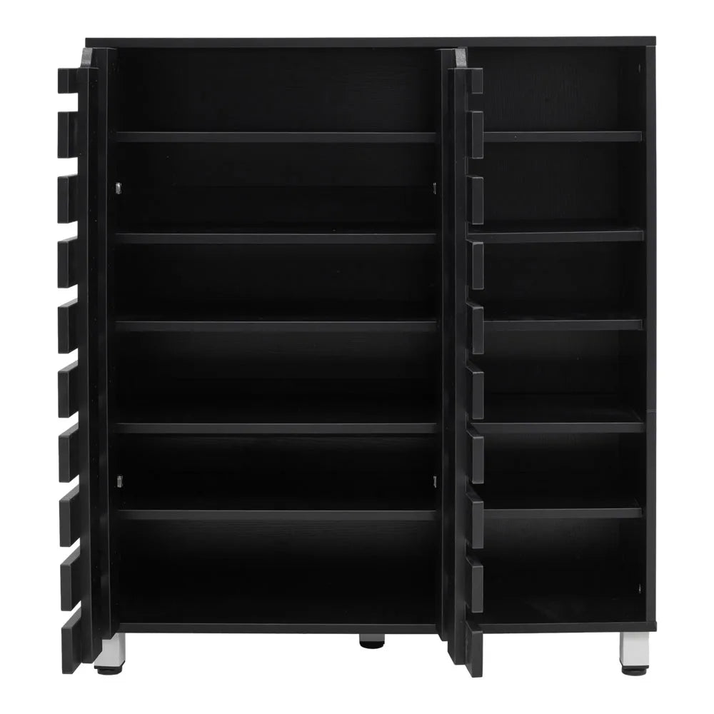 Tier Black Shoe Cabinet with Double Doors