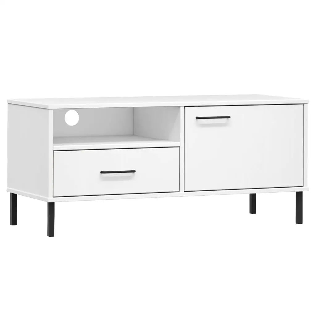 Sleek White Pine TV Cabinet with Metal Legs