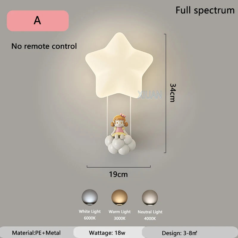 Cartoon Children's Room Wall Light LED AC220V Rabbit Girl Bear Animal White Star Kids Bedroom Bedside Wall Lamp Baby Boy Decor