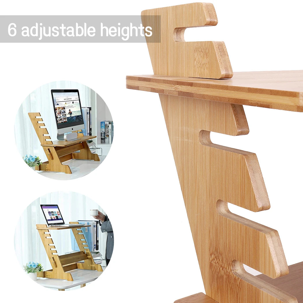 Adjustable Bamboo Monitor Stand with Earphone Holder