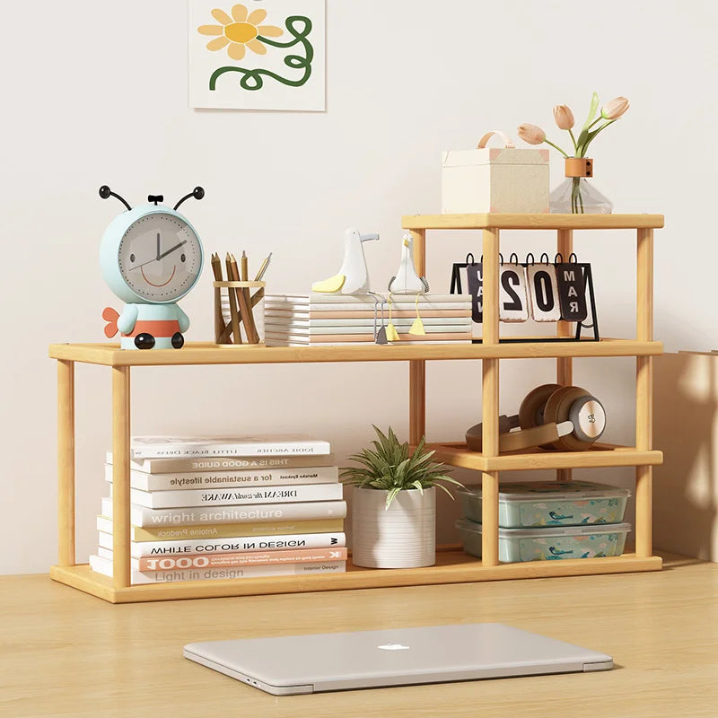 Elegant Bamboo Desktop Bookshelf Organizer